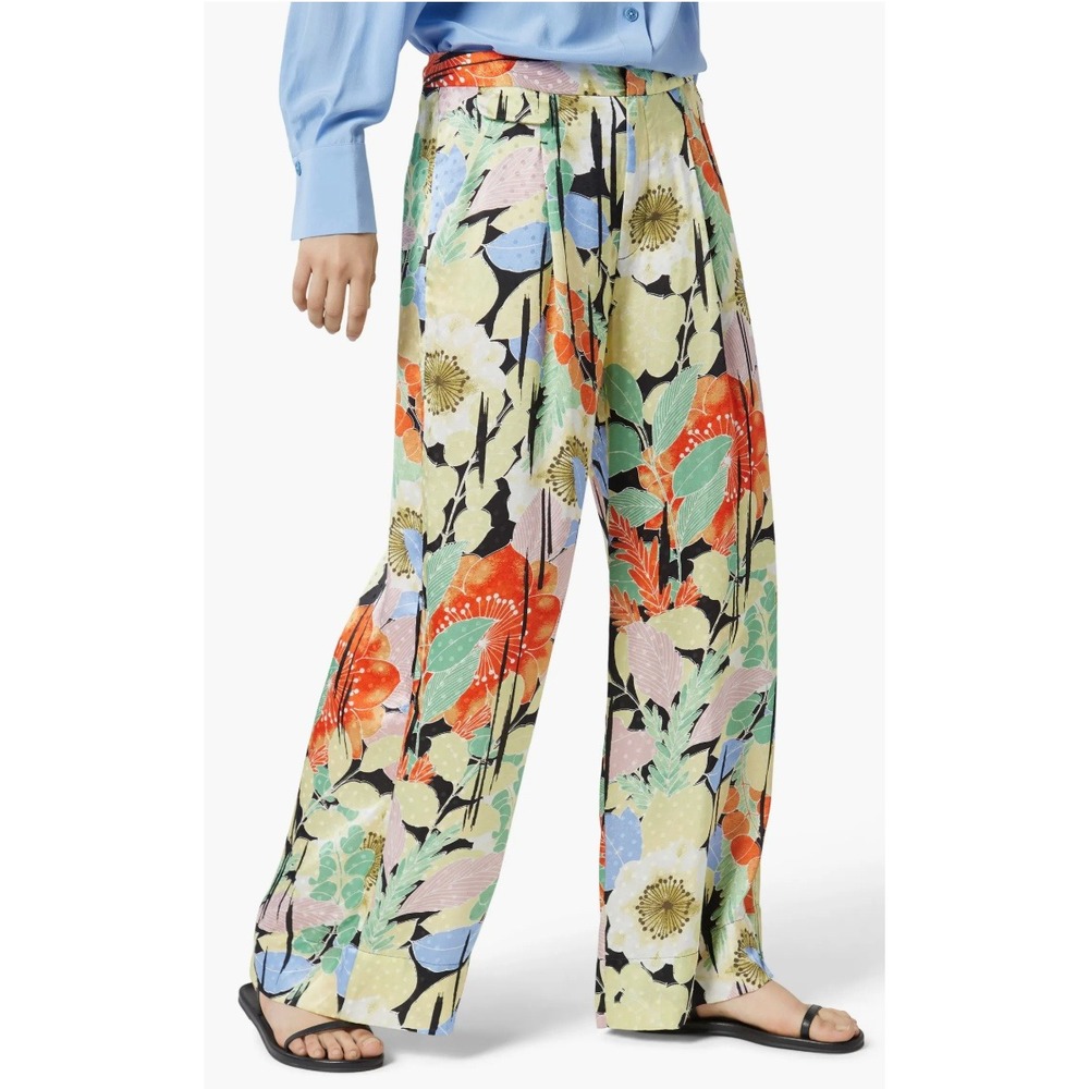 Equipment Femme 100% Silk Wide Leg Lorin Floral Pants Yellow Multi Size 2 XX